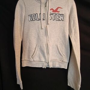 Hollister Light Gray Hoodie with Red Logo